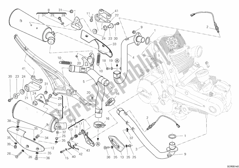 Alle onderdelen voor de Uitlaatsysteem van de Ducati Monster 696 ABS USA 2011